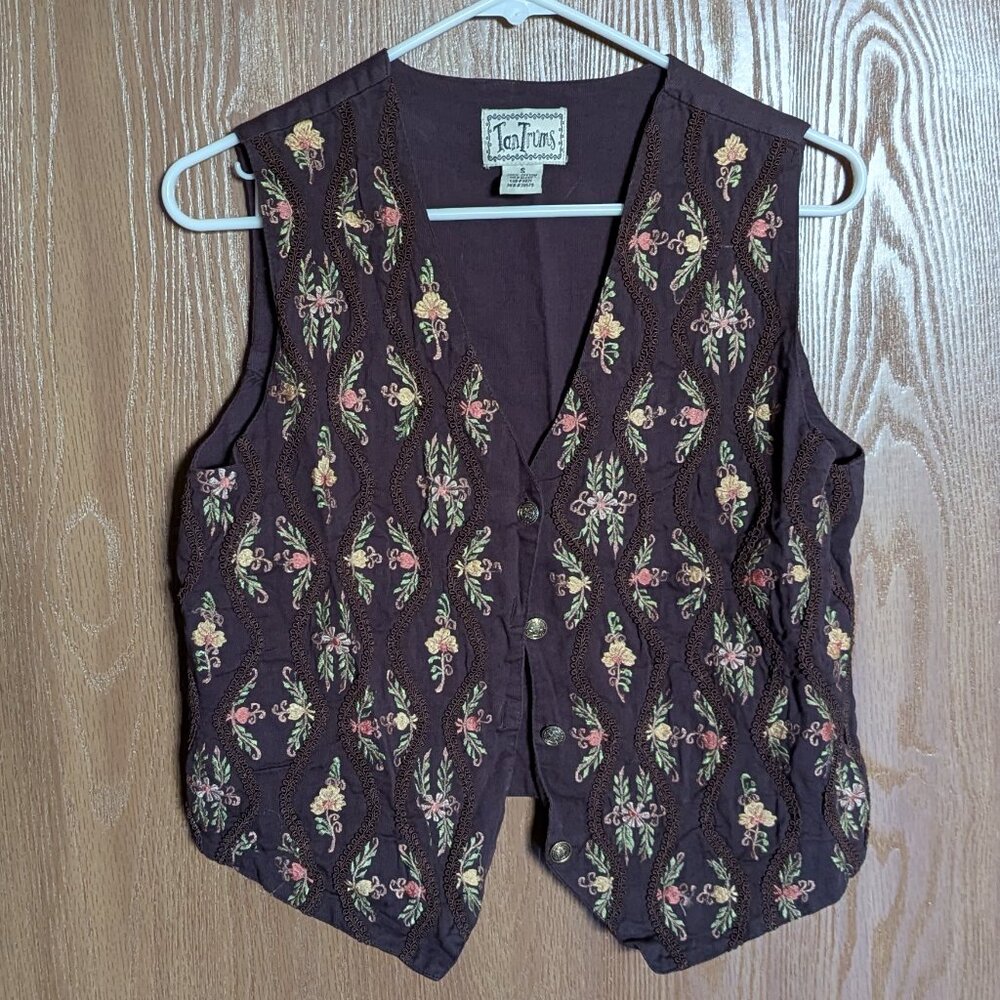 Tantrums Brown Floral Embroidered Vest, S